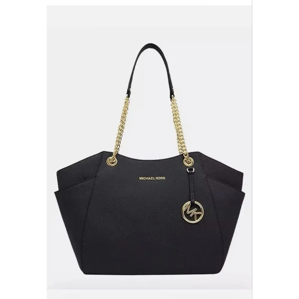 Michael Kors Jet Set Travel Black Leather Shoulder Tote